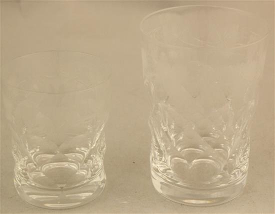 An Edinburgh crystal sixty three piece suite of drinking glasses and a matching decanter and stopper, 20th century